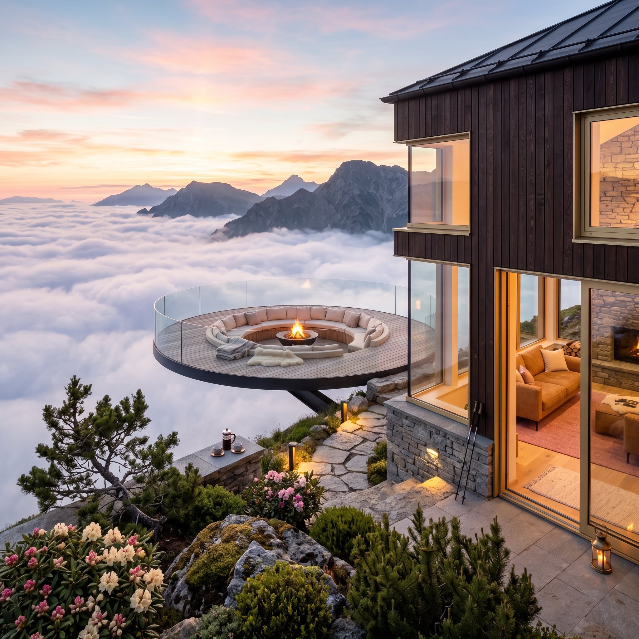 Above the Cloud Line, Where a Fire Pit and Glass Rail Do All the Talking