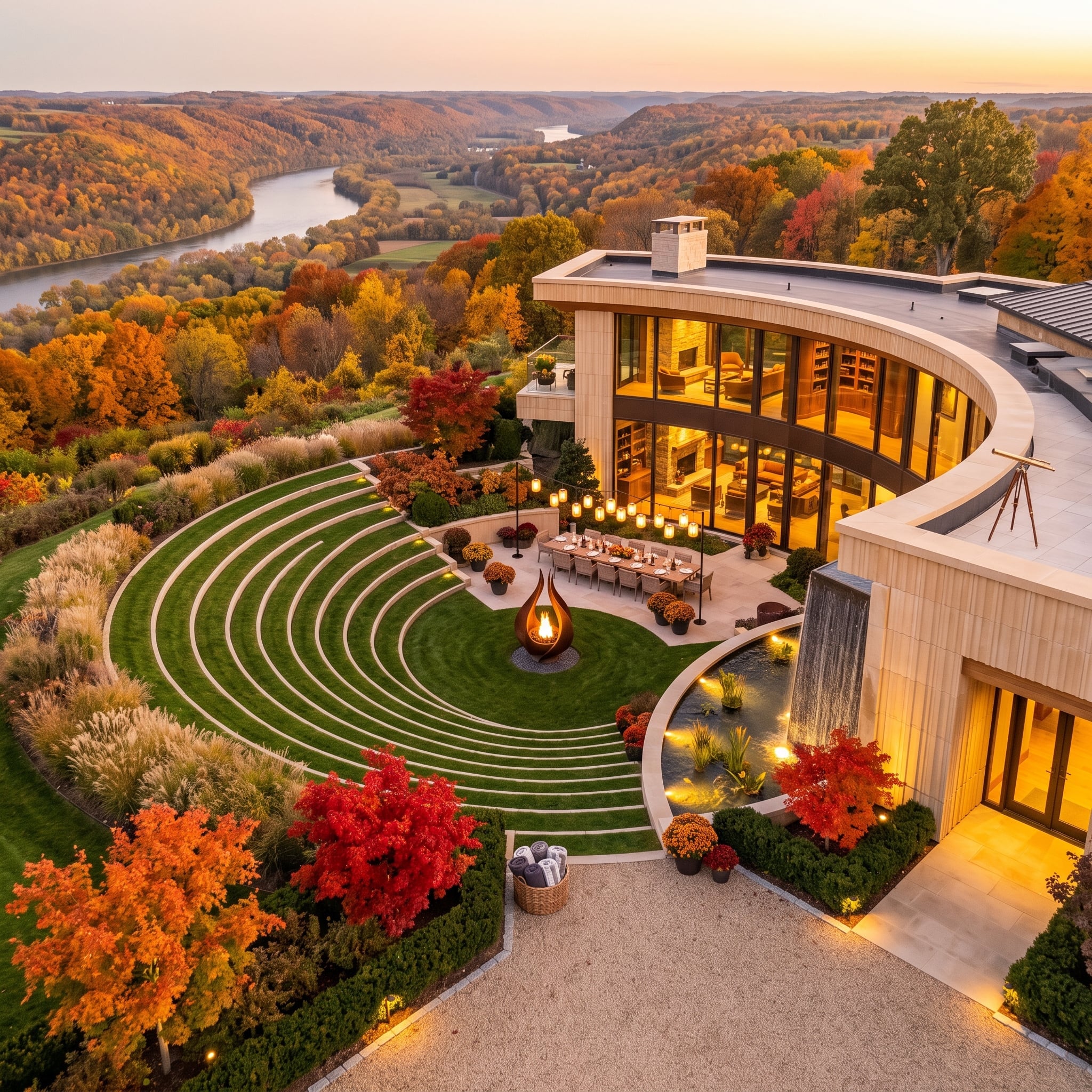 Curved Stone, Open Glass, and a Hillside That Does Half the Work