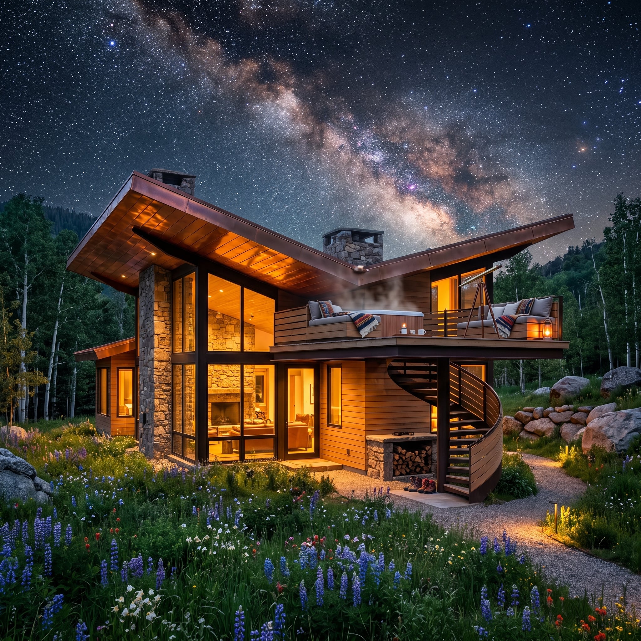 Milky Way Overhead, Hot Tub Steaming, Telescope Ready: Mountain Night Done Right