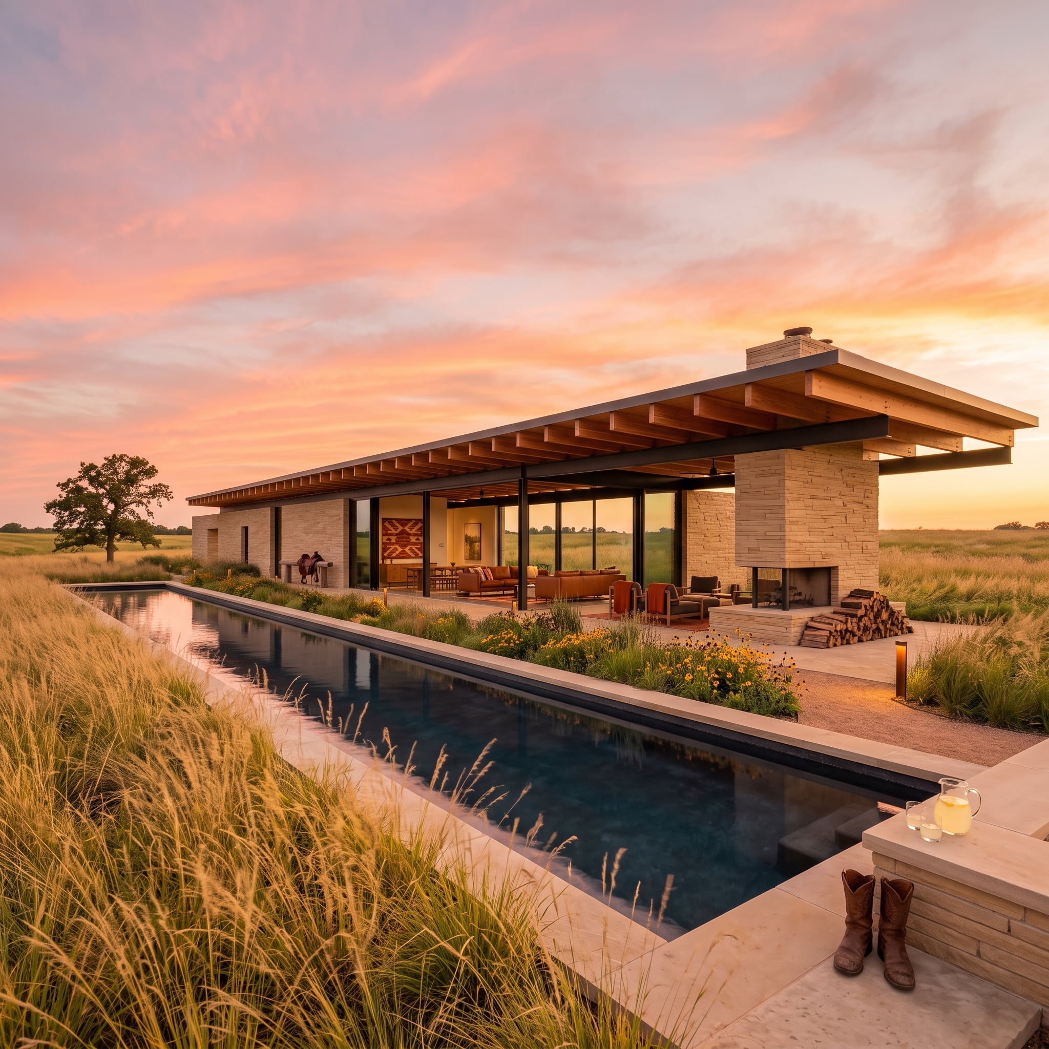 Prairie Light, Limestone Walls, and a Lap Pool That Mirrors the Sky