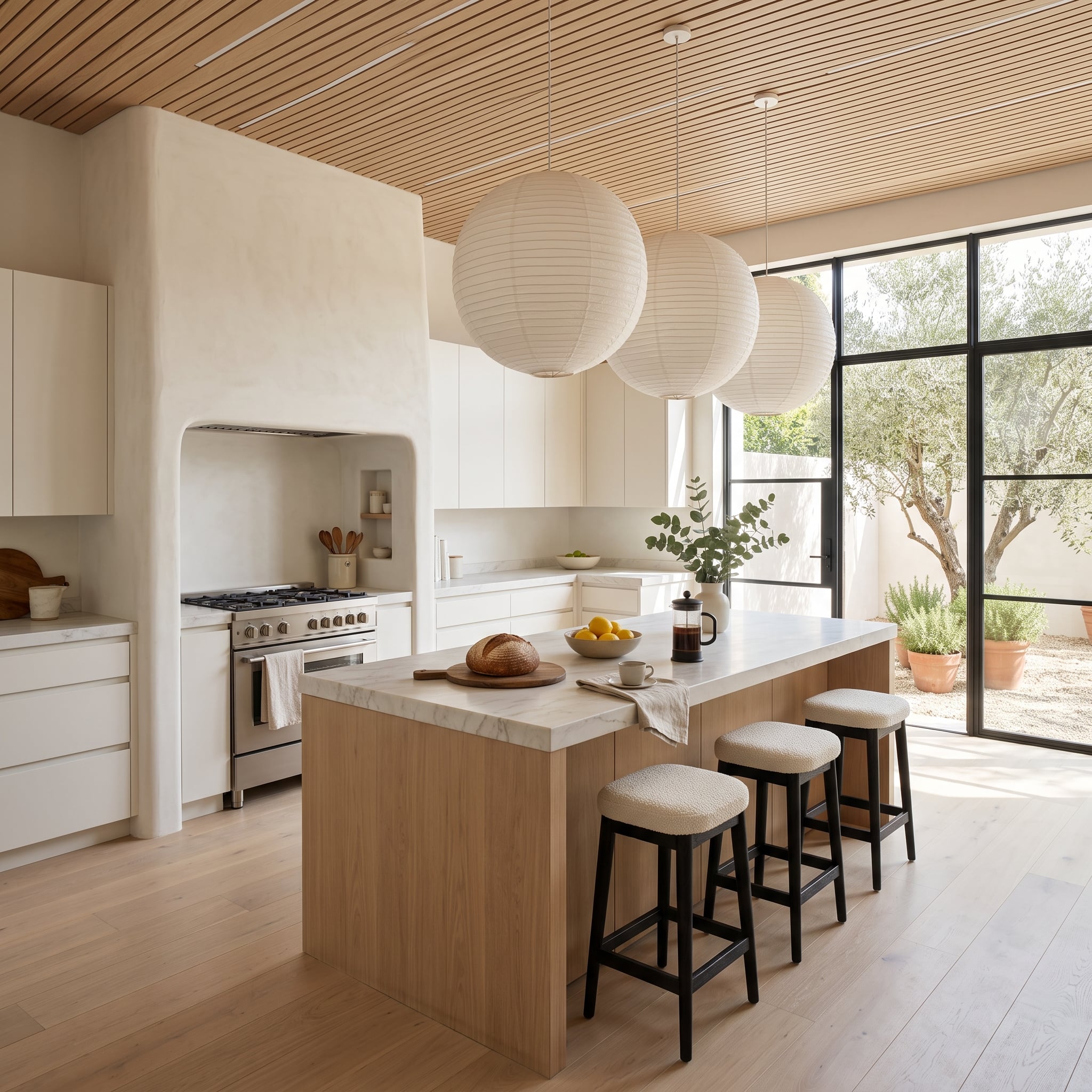 Slatted Cedar Ceiling, Paper Lanterns, and an Olive Tree View Explain Section 35's Final Lesson