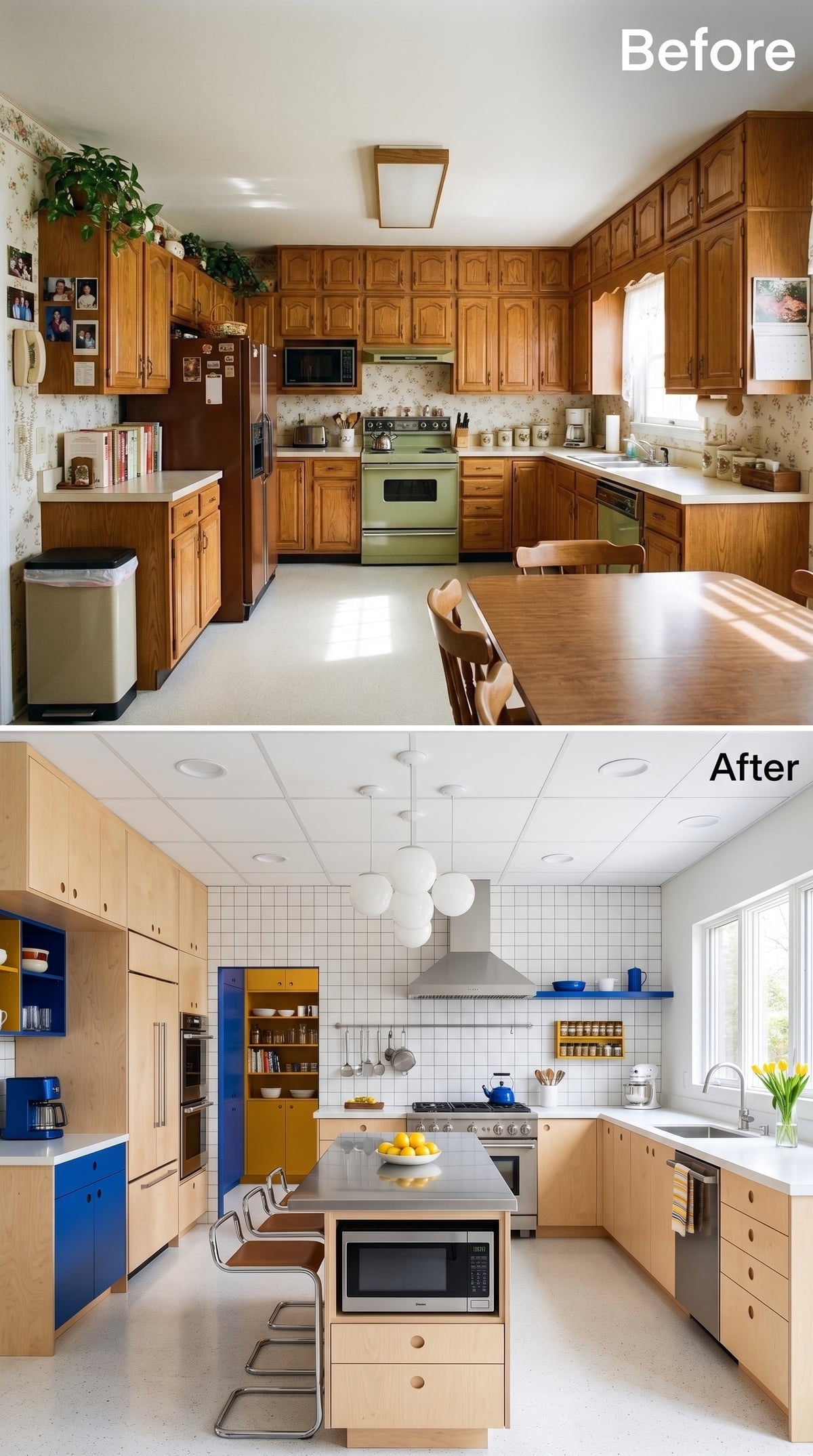 Birch, Cobalt Blue, and a Grid Tile Wall Keep the Energy High and the Uppers Low