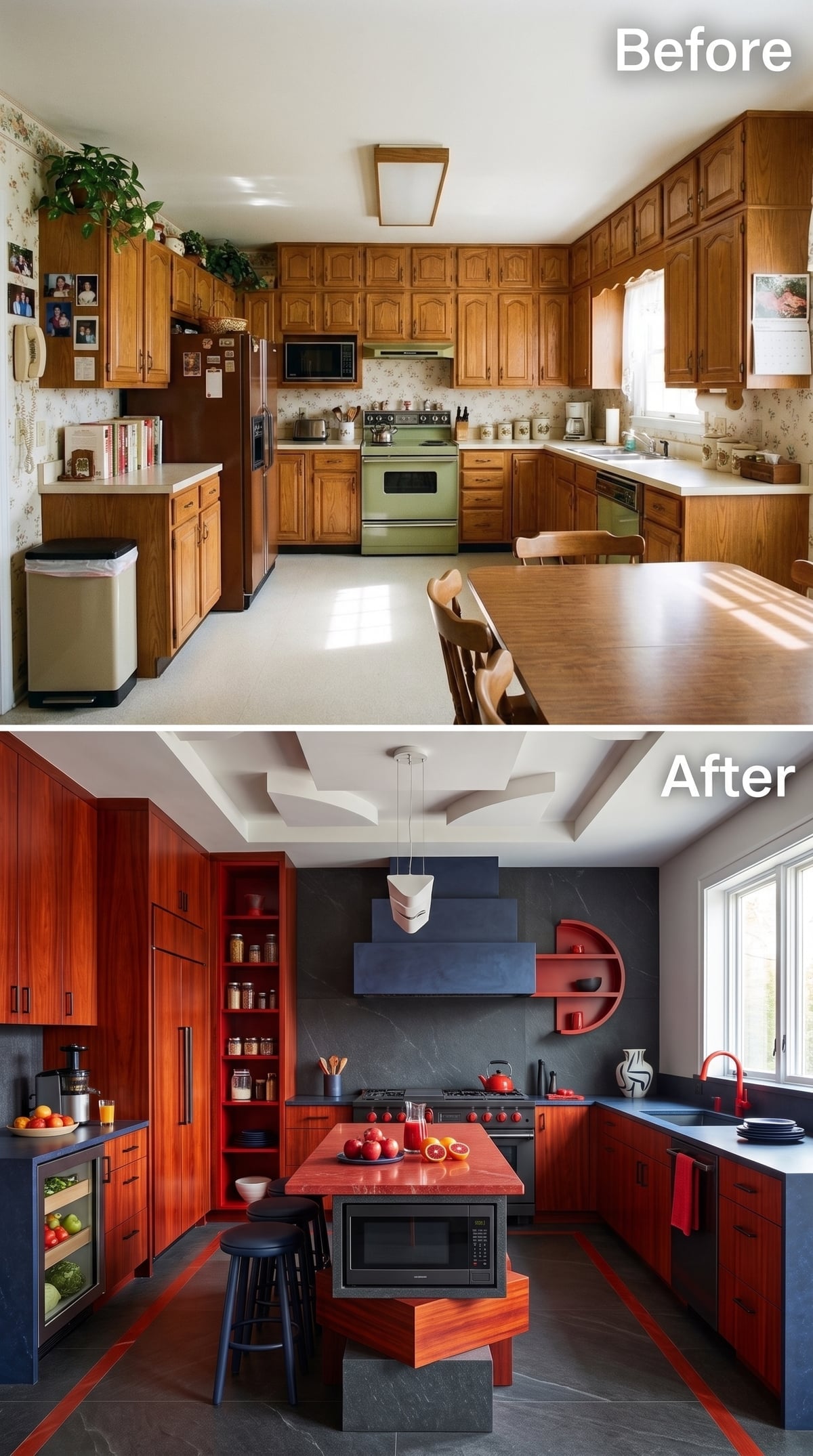 Red Cabinetry and Slate Surfaces Prove Fewer Doors Can Still Deliver Drama