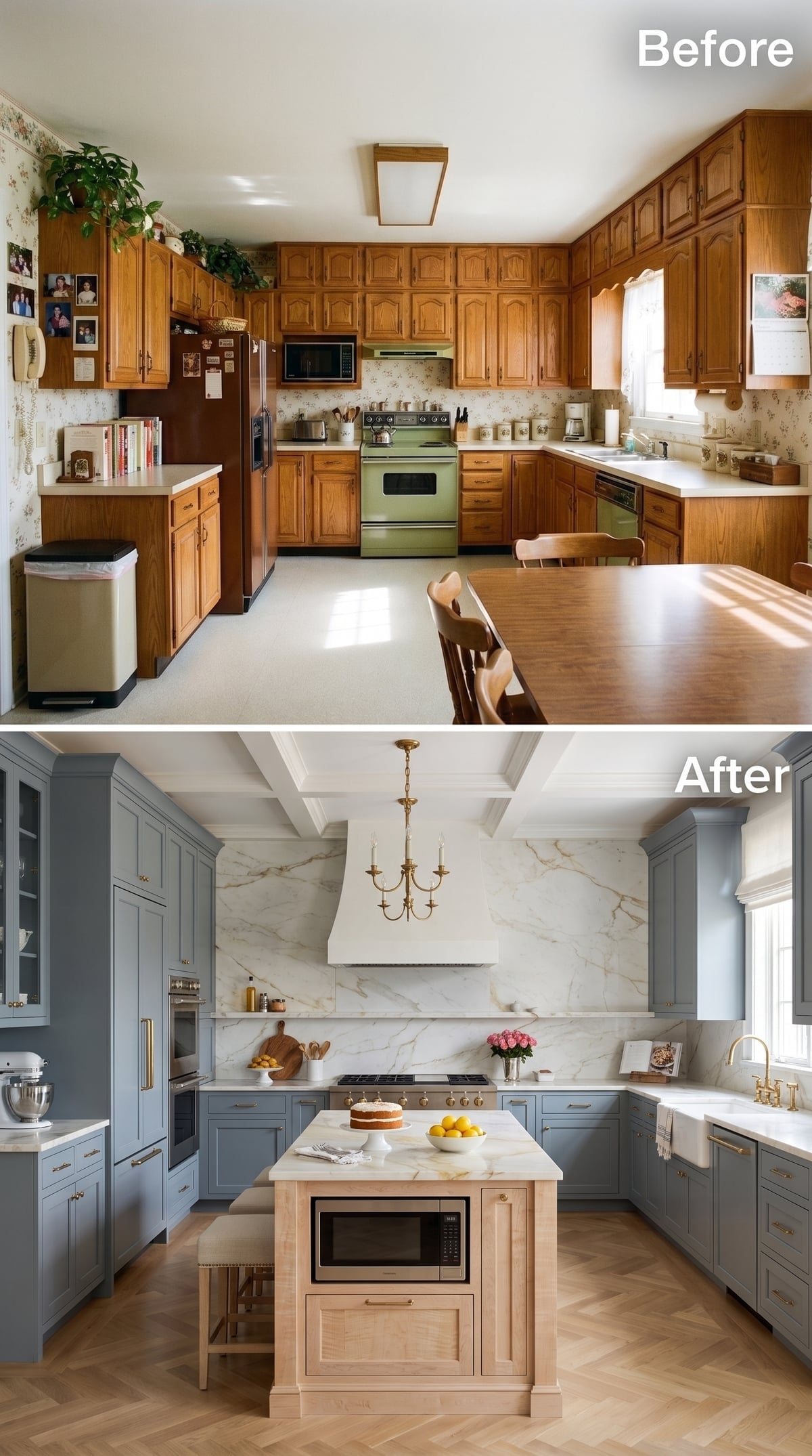 Dusty Blue Cabinets and Pale Maple Show Where Storage Still Belongs