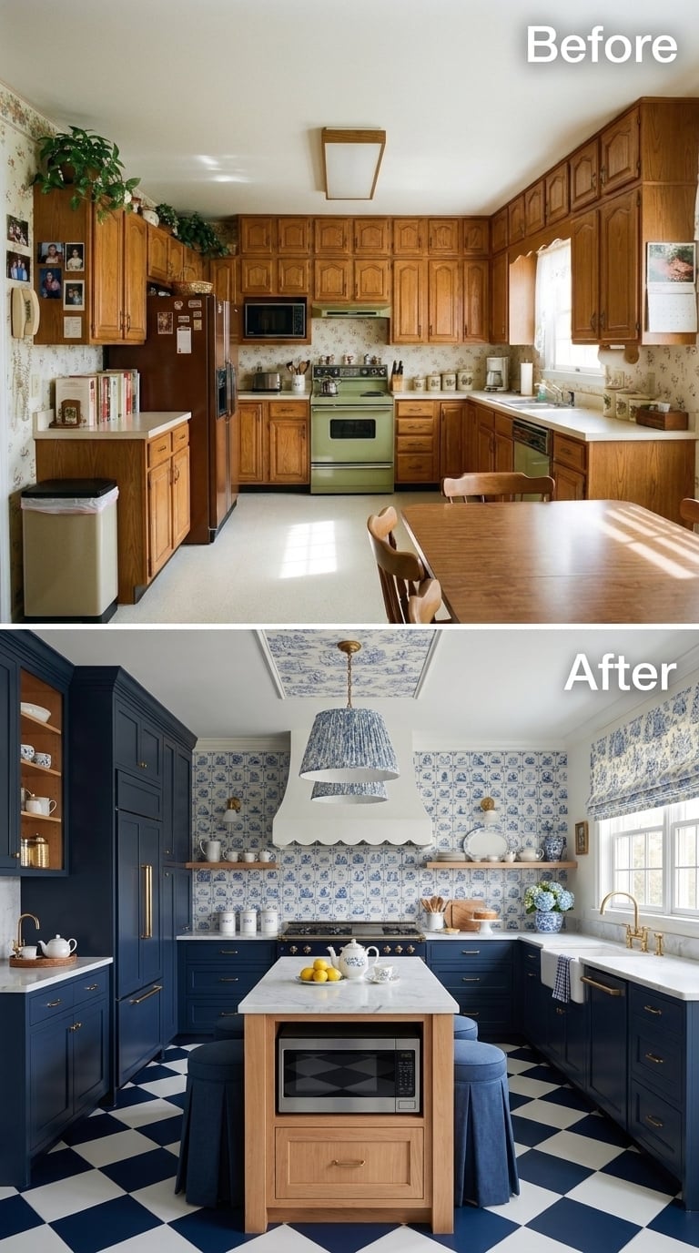Navy, Toile, and Checkerboard Floors Turn Pattern Loose