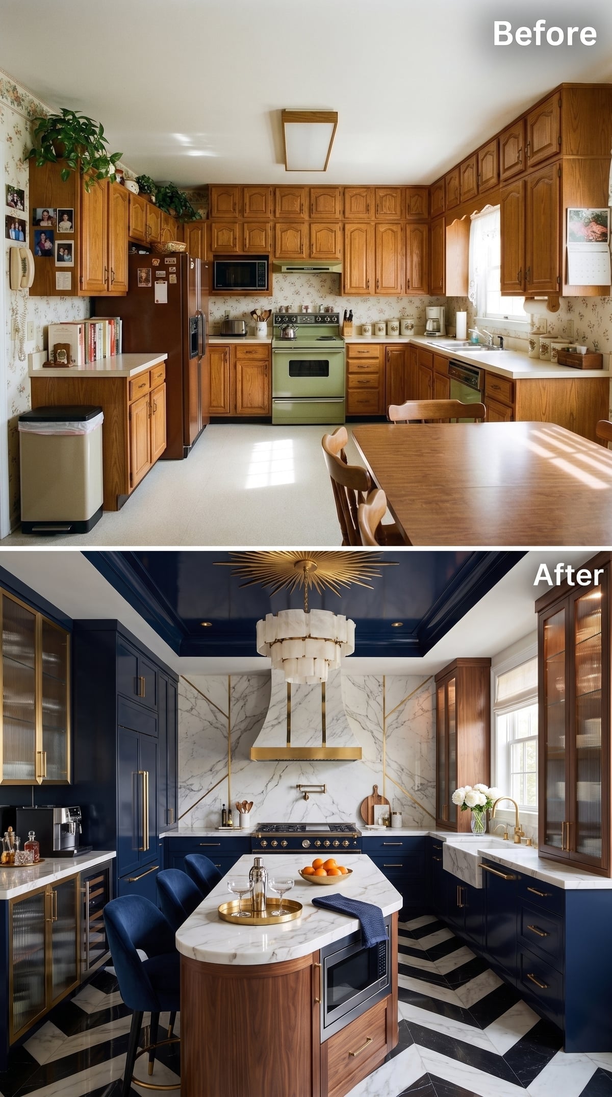 Navy, Walnut, Marble, and a Ceiling That Finally Gets the Last Word