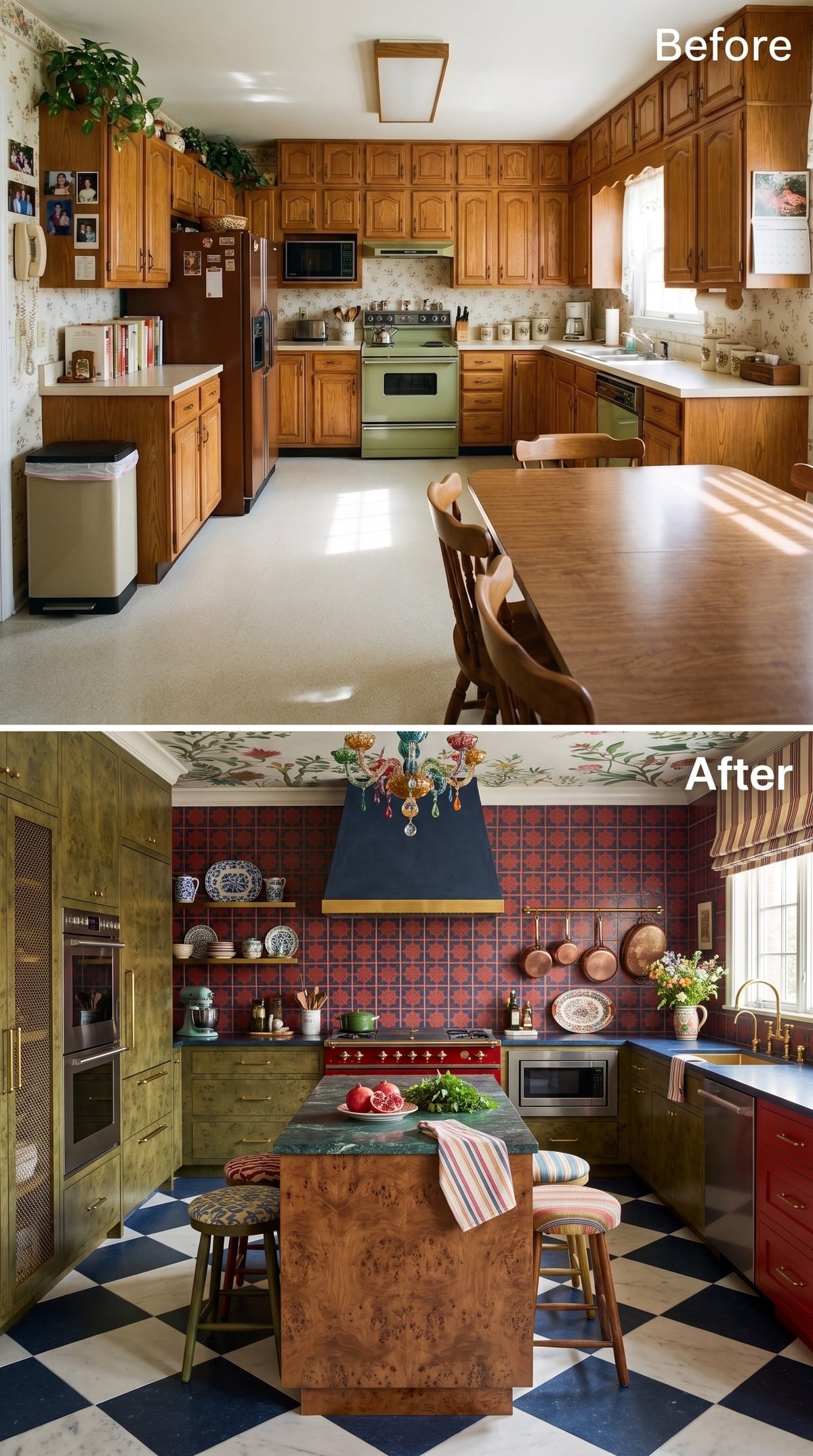 Olive Cabinetry and Burl Wood Make the Island the Piece You Remember