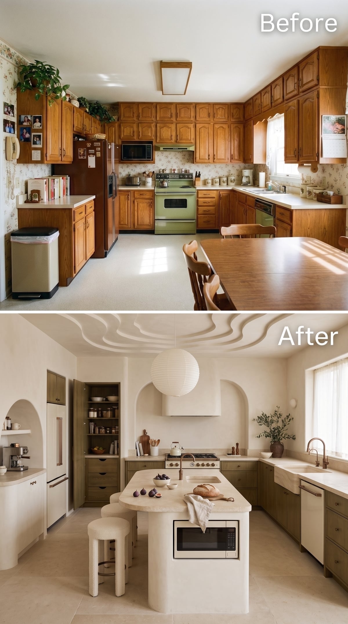 Sage Lower Cabinets and a Sculptural Hood Put the Surprise Overhead
