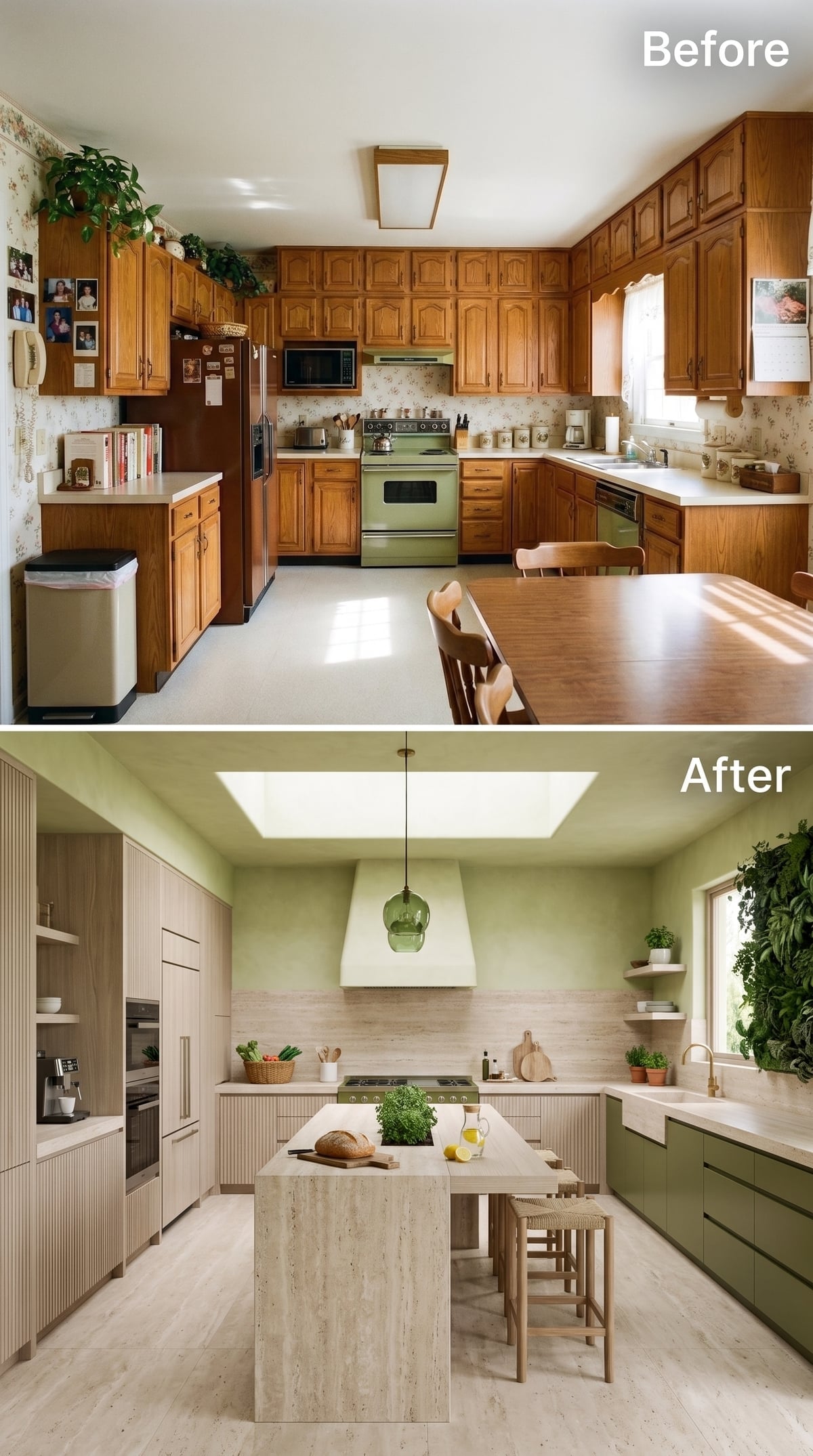 Sage Walls, Fluted Oak, and a Skylight Change What Counts as Storage Space