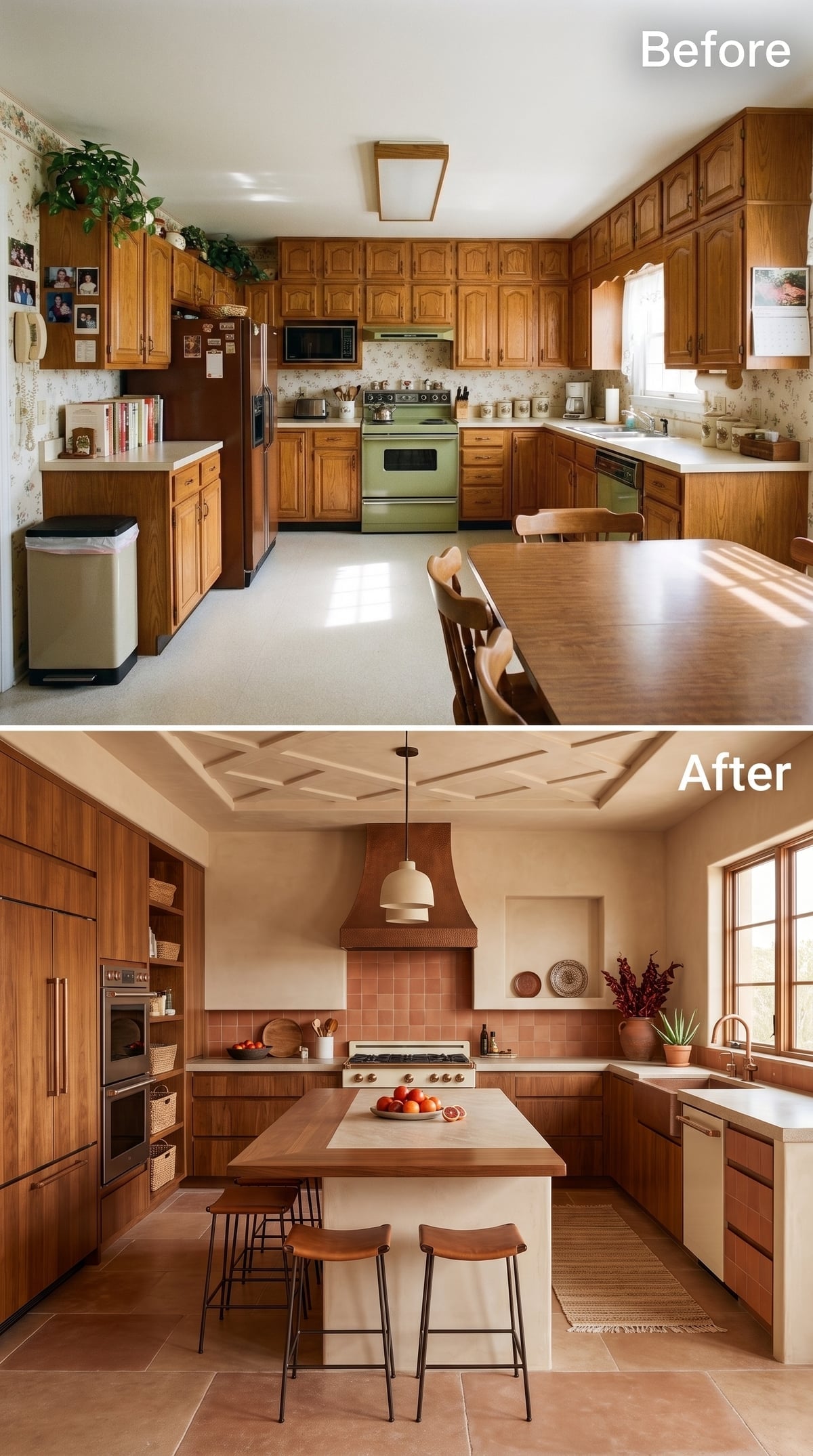 Walnut and Terracotta Strip the Kitchen Back to Three Strong Materials