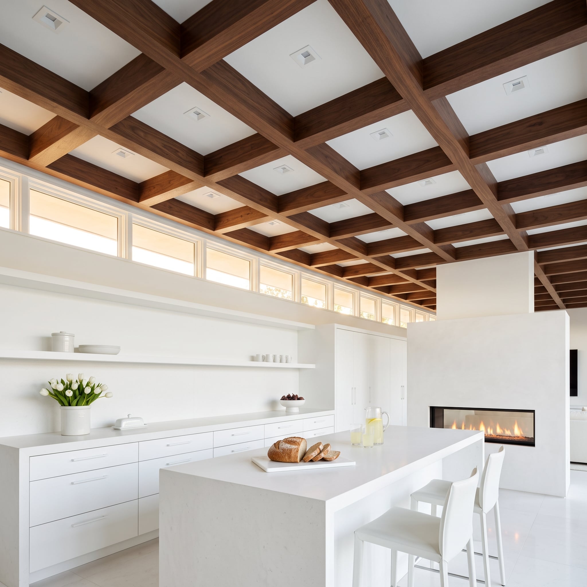 Coffered Walnut Ceiling Proves the Most Powerful Wood Placement Was Always Overhead