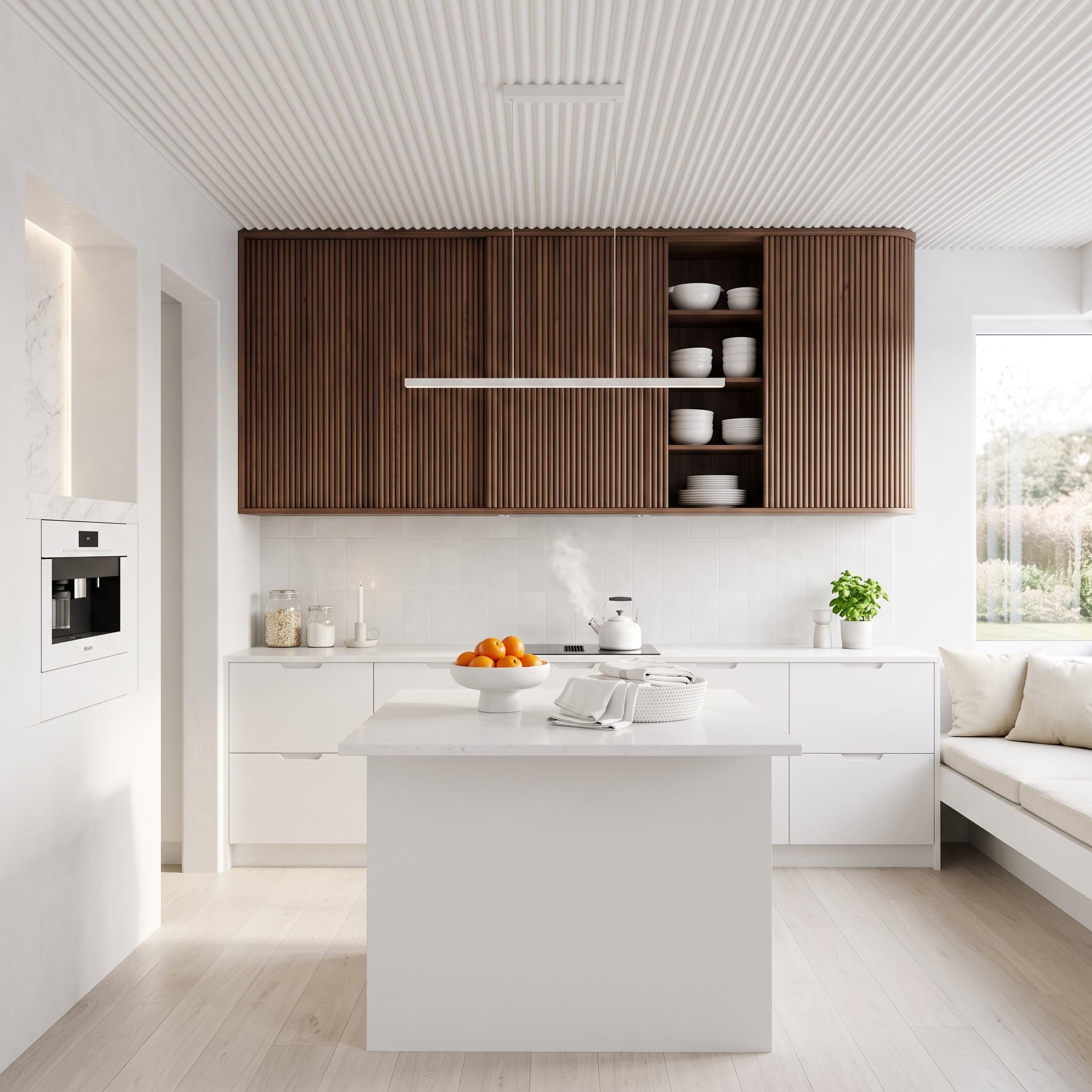 Fluted Walnut Upper Cabinets Prove the Most Powerful Wood Placement Sits at Eye Level