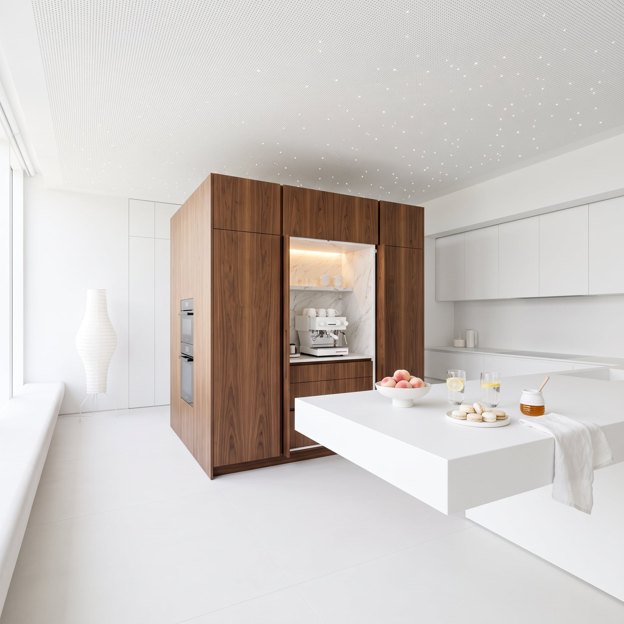 Walnut Box Kitchen Concept Proves Hidden Coffee Stations Are Worth Every Square Foot