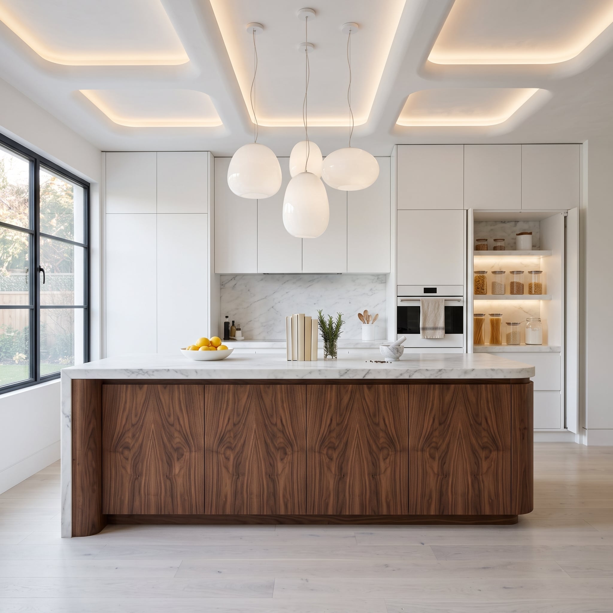 Walnut Island Base Beneath a Marble Top Proves Where the Wood Goes Matters Most
