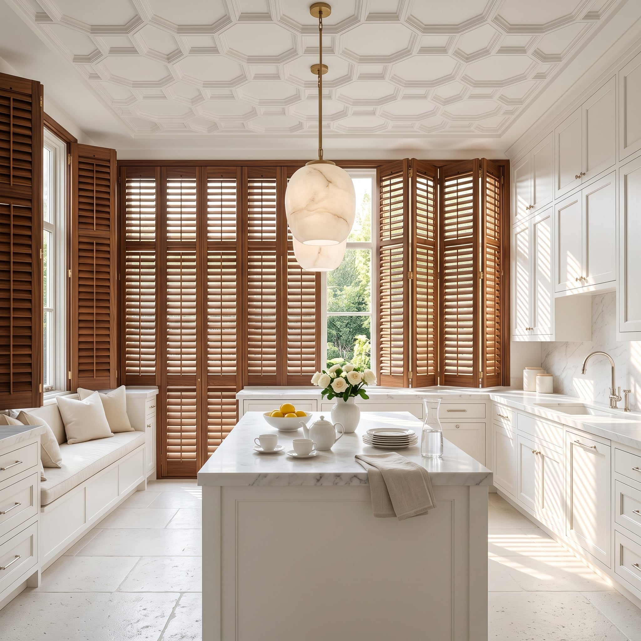 Walnut Shutters Inside a White Kitchen Reframe What Neutral Even Means