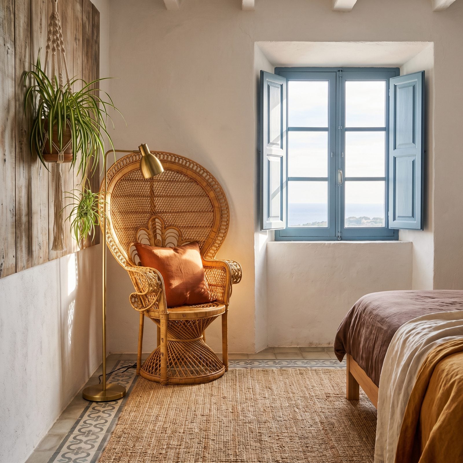 The Wicker Peacock Chair Fanned Out in the Corner