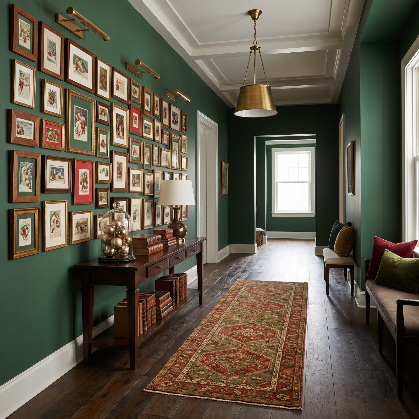A Wide Hallway Turned Into a Gallery of Framed Christmas Cards