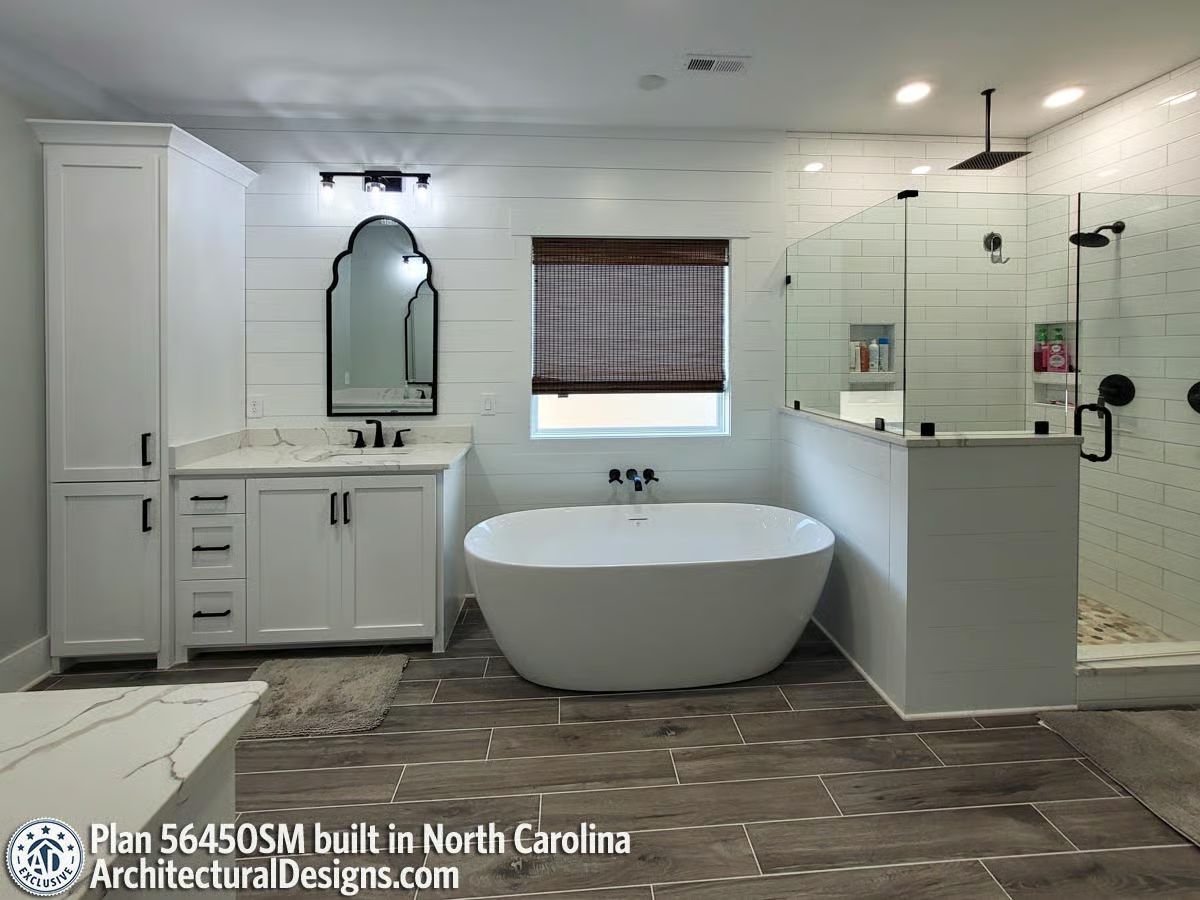 Freestanding Tub Centered Under a Window Where the Light Actually Lands