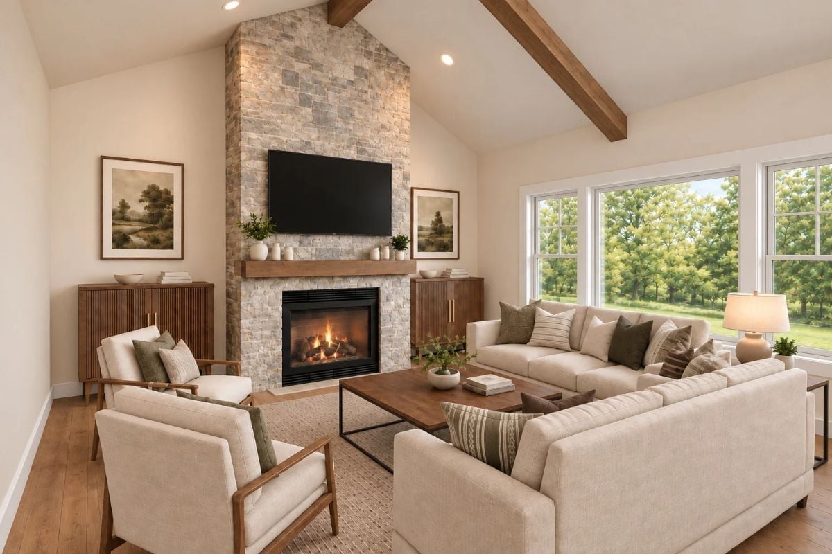 Stone All the Way to the Roofline Changes What a Fireplace Can Do