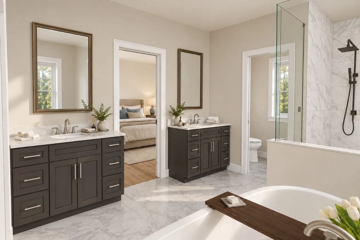 Dual Vanities, Soaking Tub, and Marble Tile That Earn Their Place Every Morning