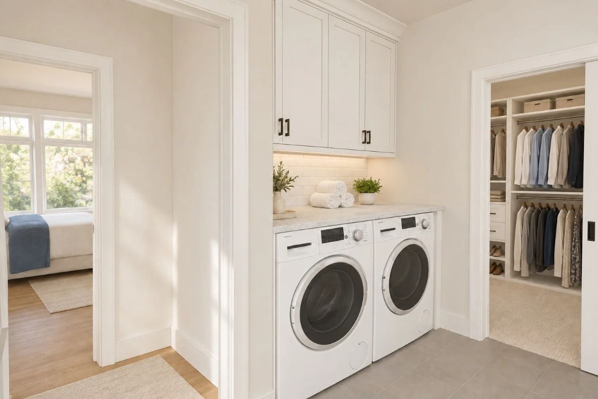 Laundry Between the Bedroom and Closet, Where It Actually Makes Sense