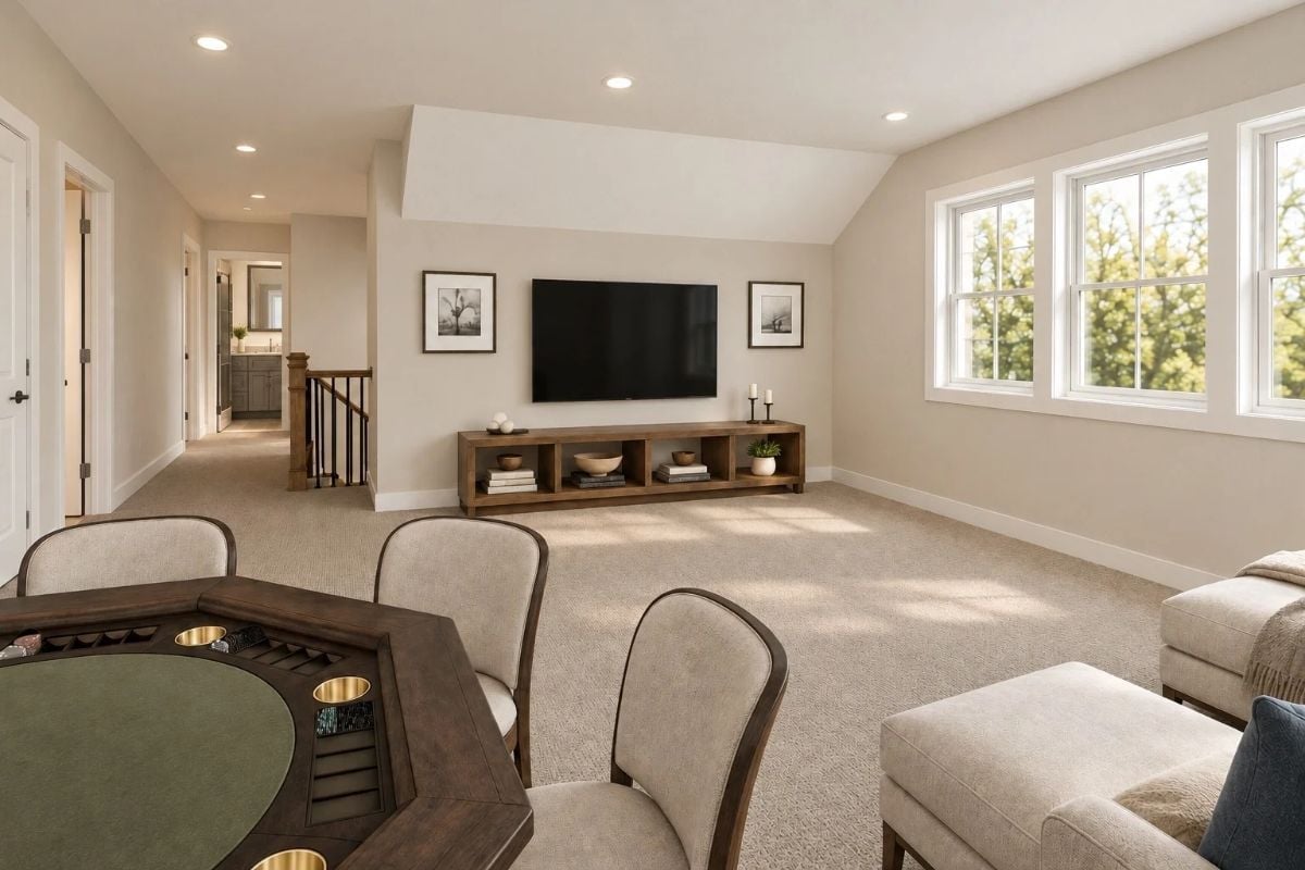 Poker Table, Wall-Mounted TV, and Enough Open Floor to Actually Use Both