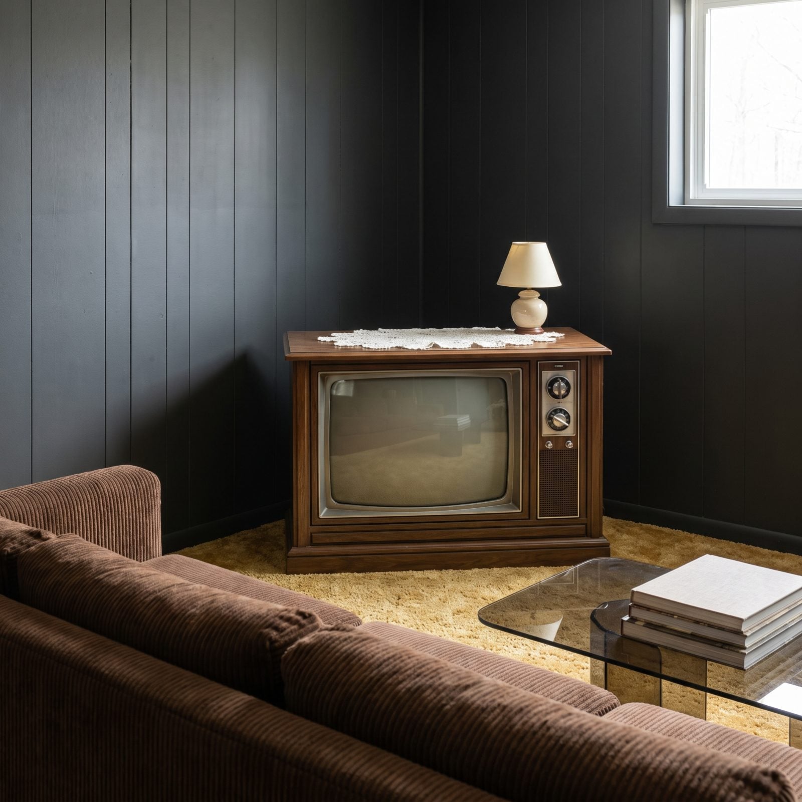 The Wood-Grain Console Television in the Corner