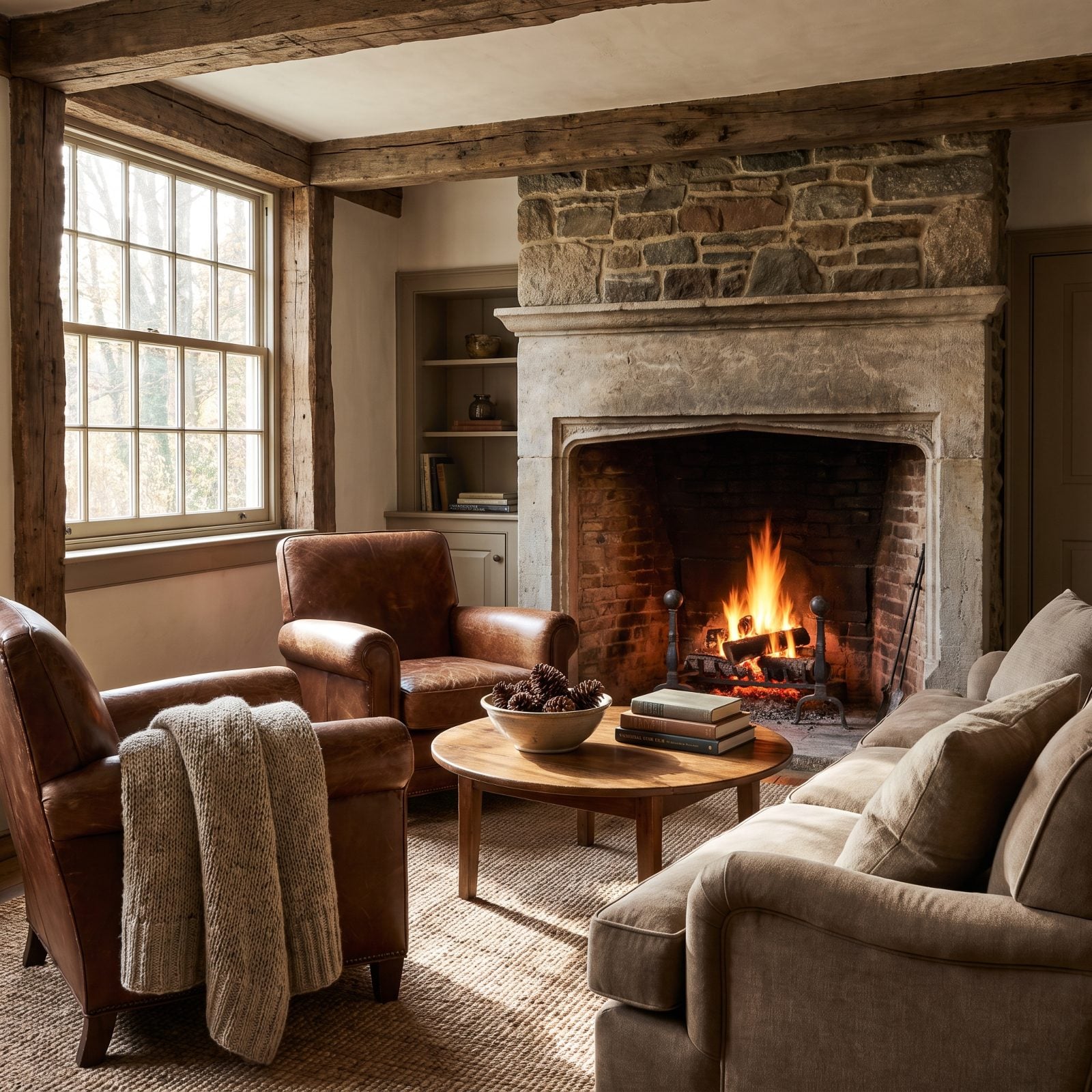 A Working Fireplace With Comfortable Seating Around It