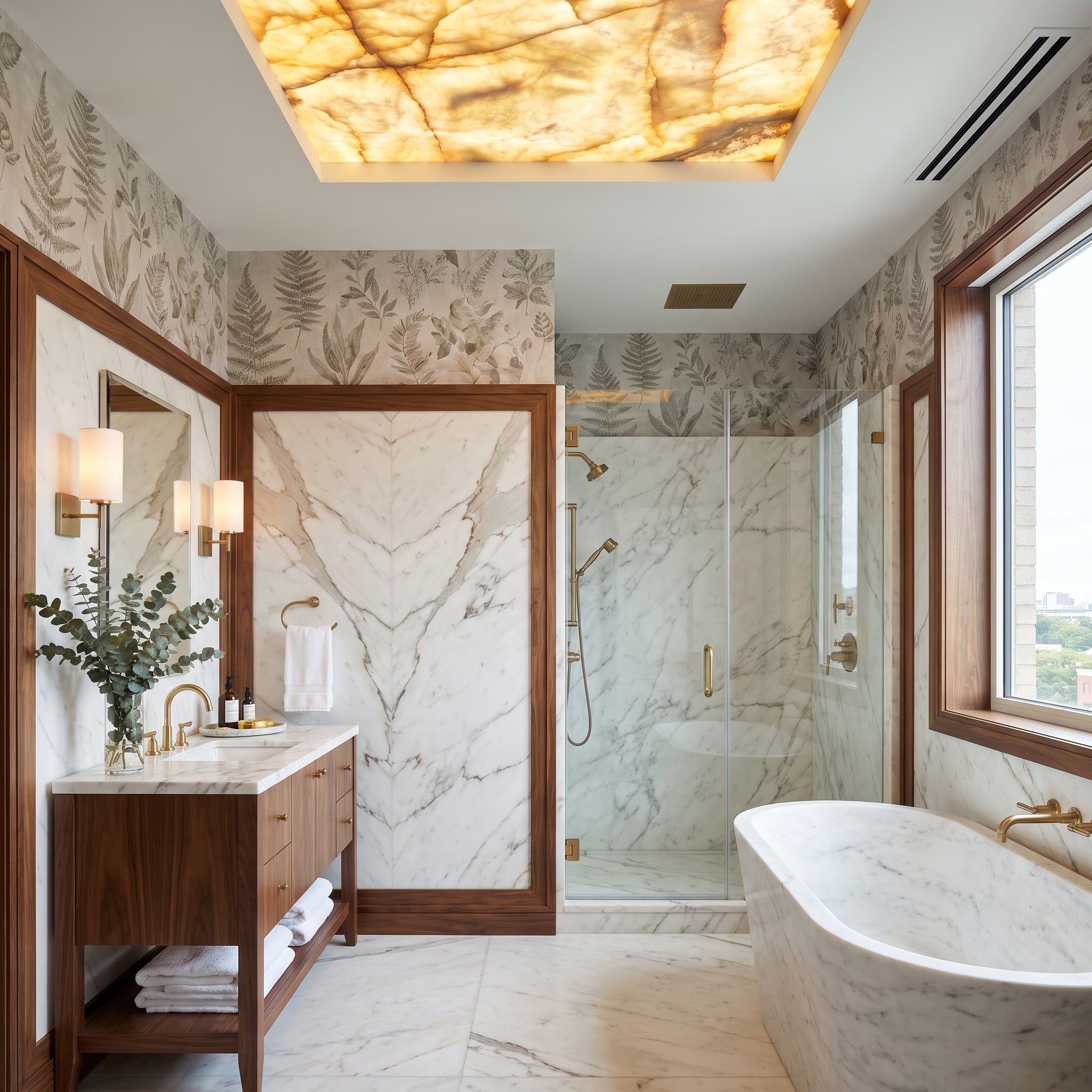 Backlit Onyx Ceiling, Botanical Wallpaper, and Zero Apologies