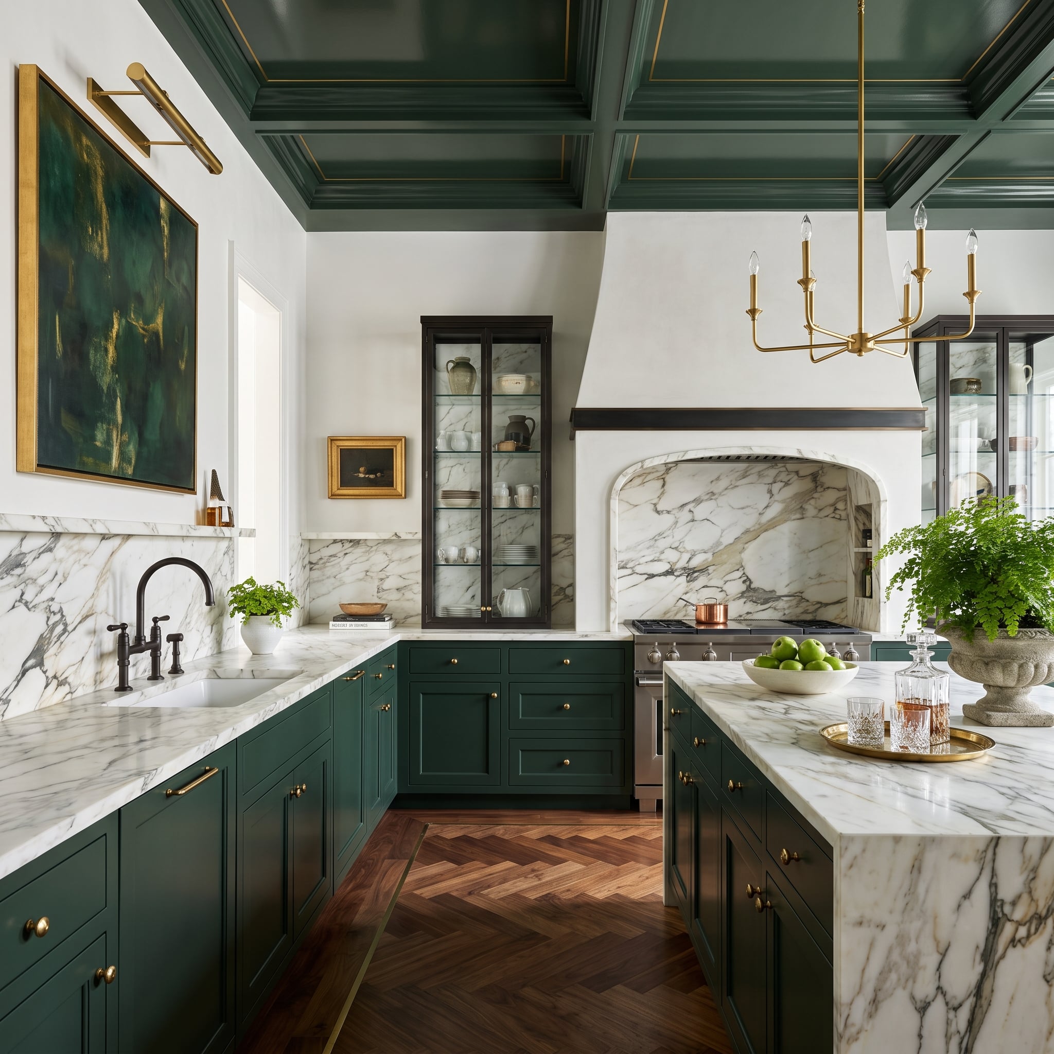 Forest Green Cabinets, Matte Black, and Brass Prove Dark Kitchens Don't Need to Pick One Metal