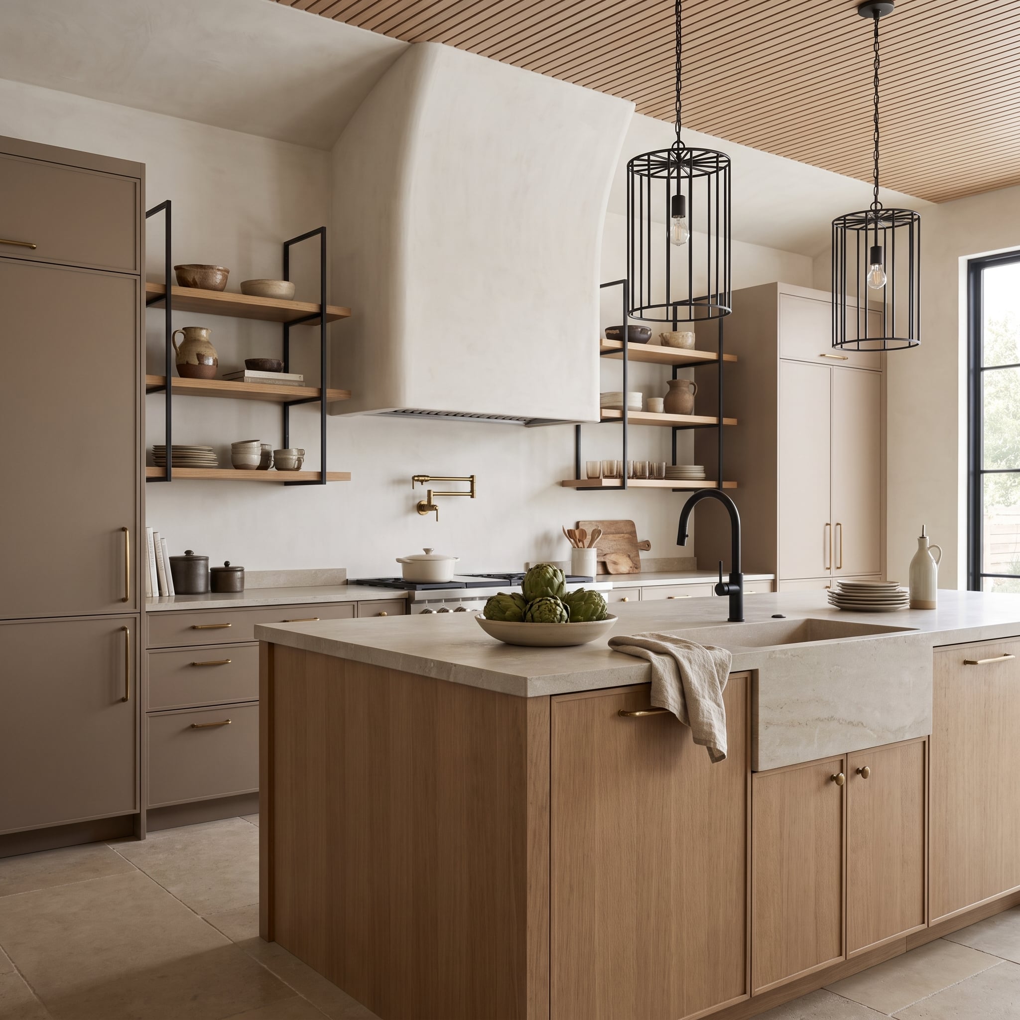 Matte Black Pendants, Brass Pot Filler, and a Plaster Hood That Refused to Choose
