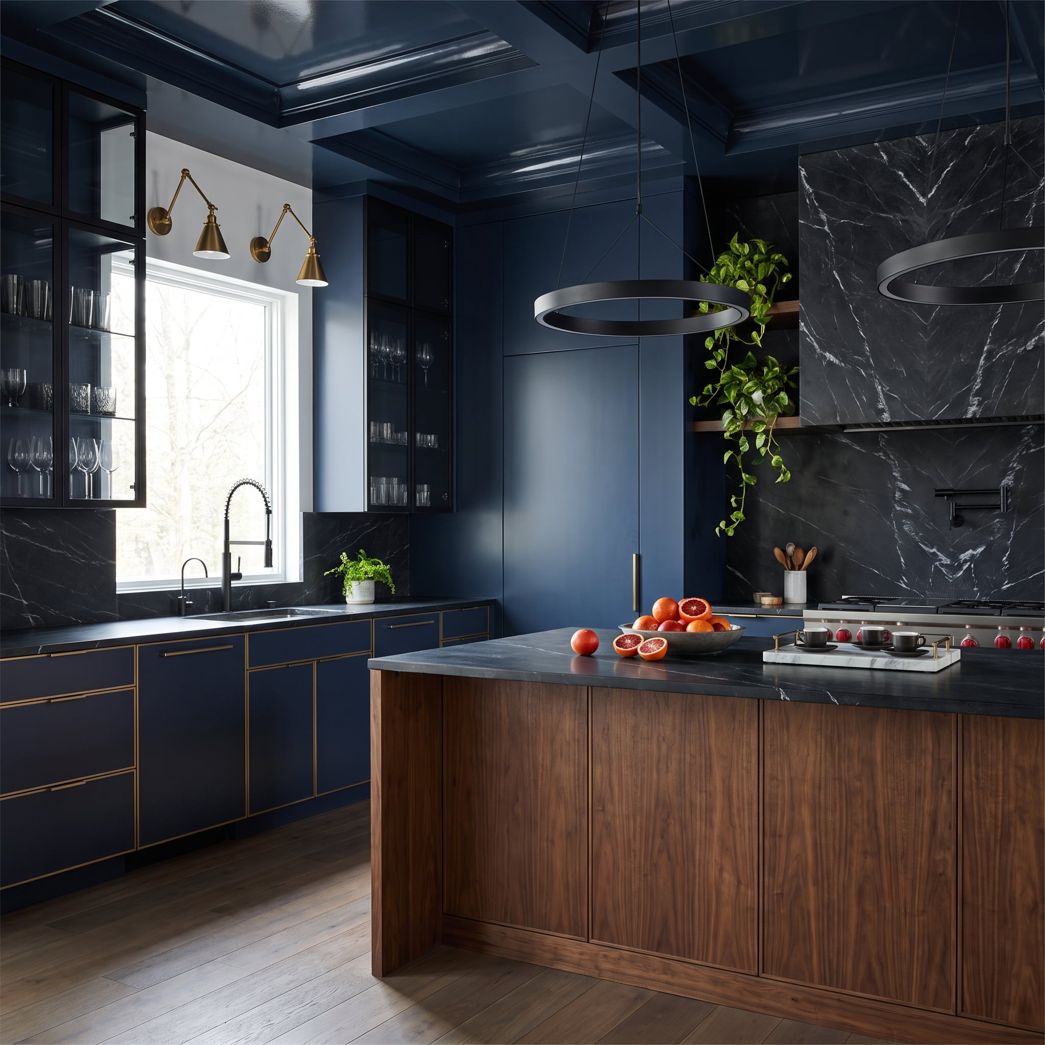 Navy, Walnut, and Matte Black Prove Gold Doesn't Have to Carry the Room