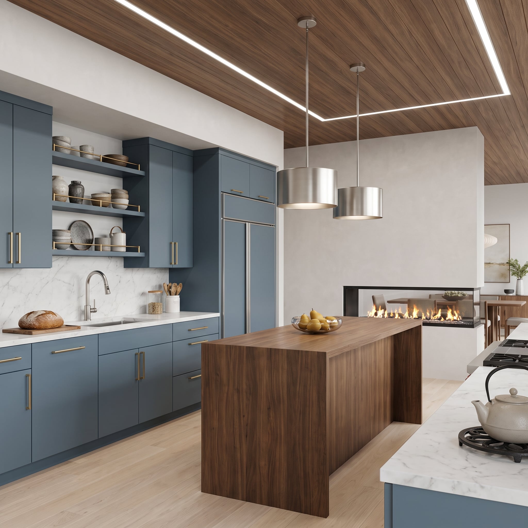 Slate Cabinets, Walnut, and Brushed Steel Prove Three Is Never a Crowd