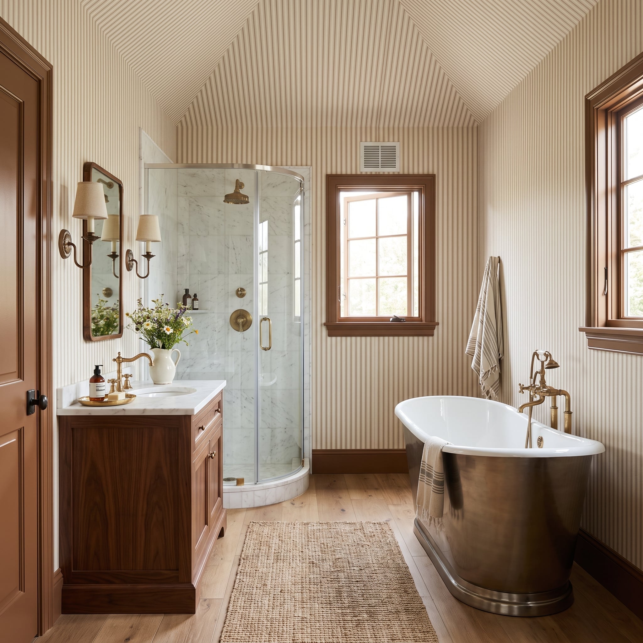 Ticking Stripe Ceiling, Copper Soaking Tub, and Wallpaper That Refused to Stop at the Walls