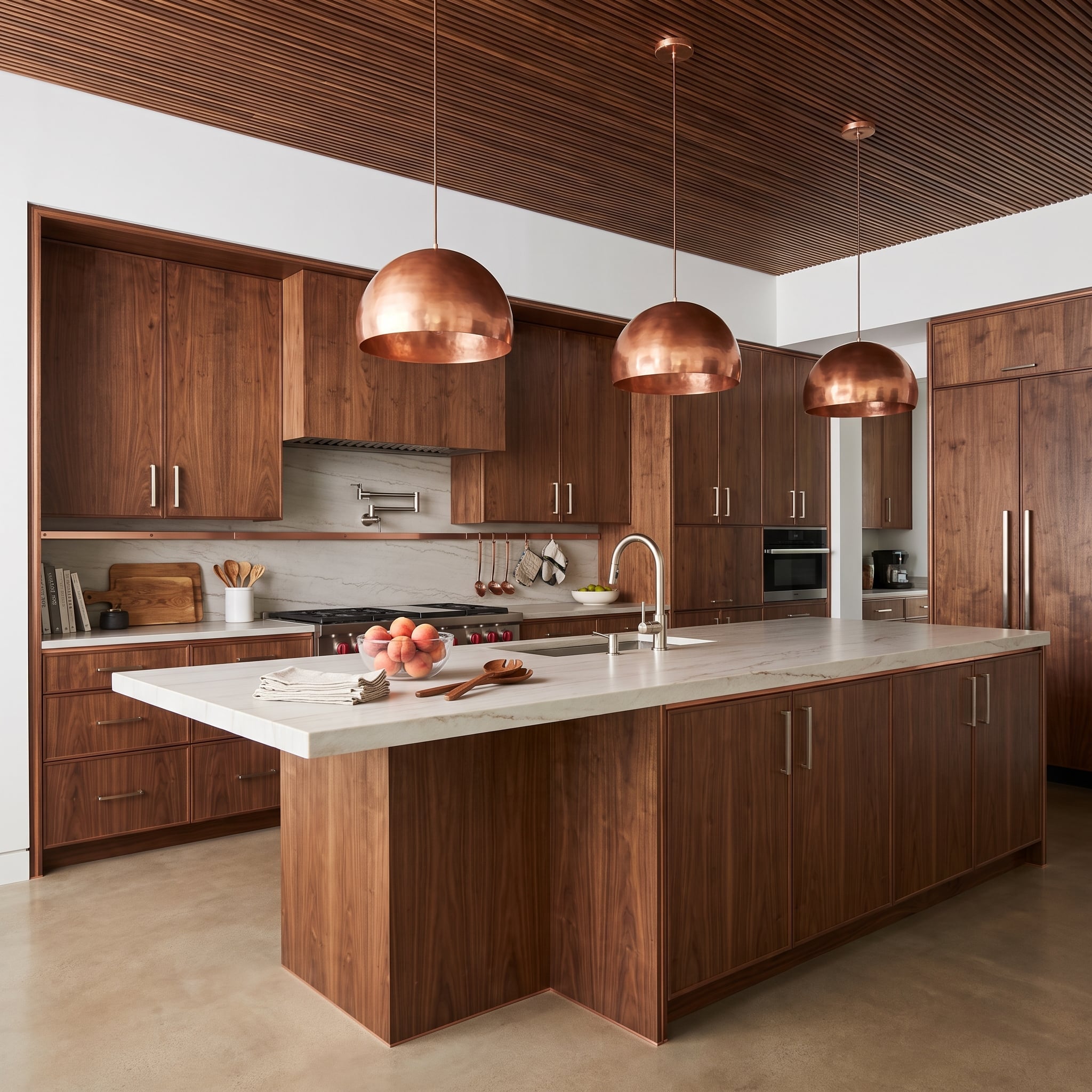 Walnut Cabinets, Copper Pendants, and a Slatted Ceiling That Needed No Introduction